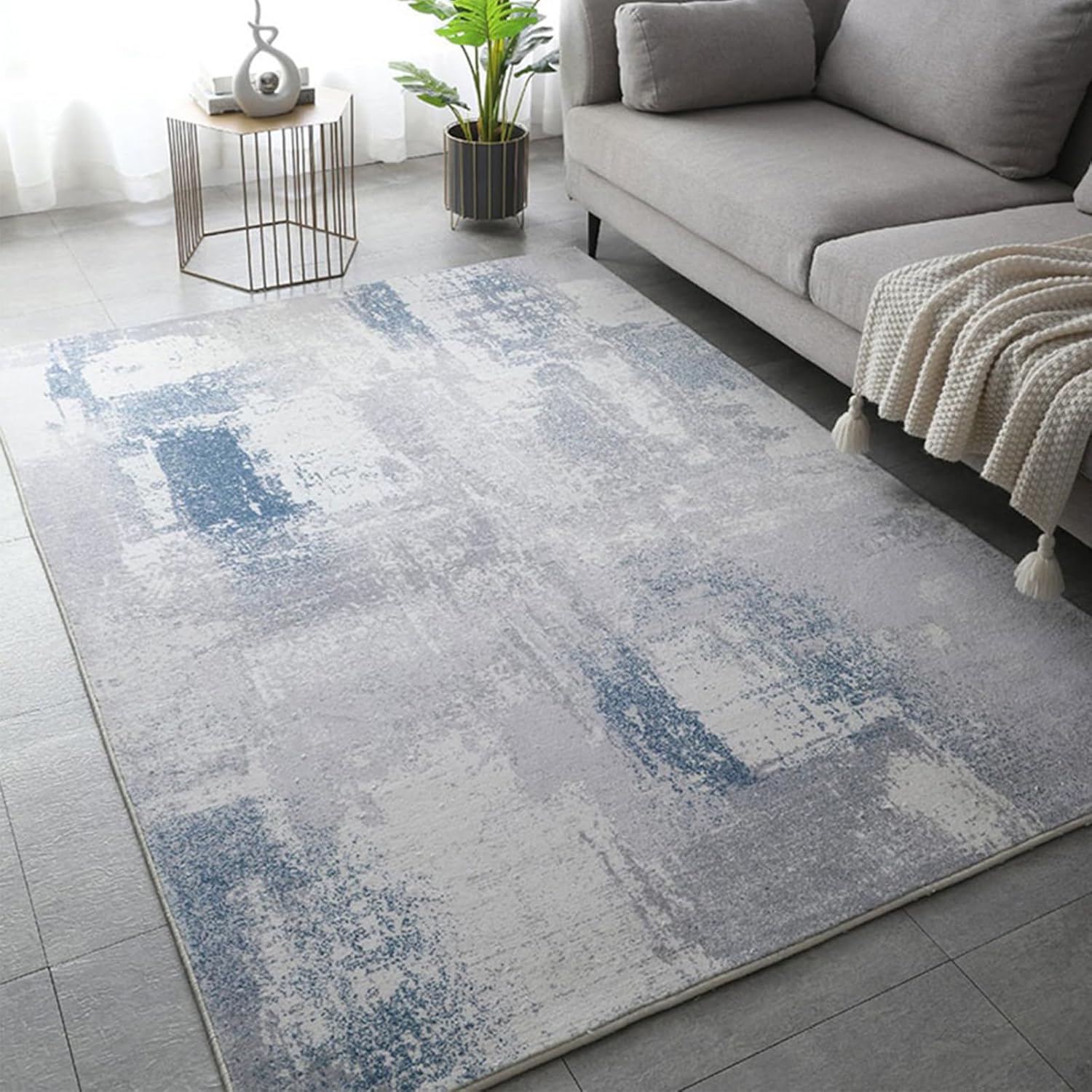 VELLOW Area Rugs 3 x 3 ft, Blue Grey White Abstract Modern,Blue Grey,Square 90 x 90