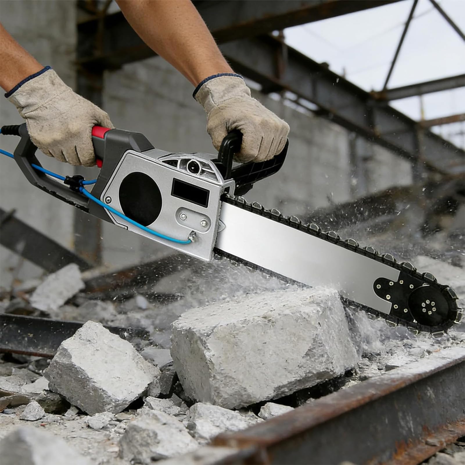 Tagliamuri a Catena Diamantata, Motosega Elettrica per Cemento, Sega a Muro Elettrica, Tagliamuri in Cemento, profondità di Taglio 35cm/48cm, con Abbattimento Polveri Ad Acqua