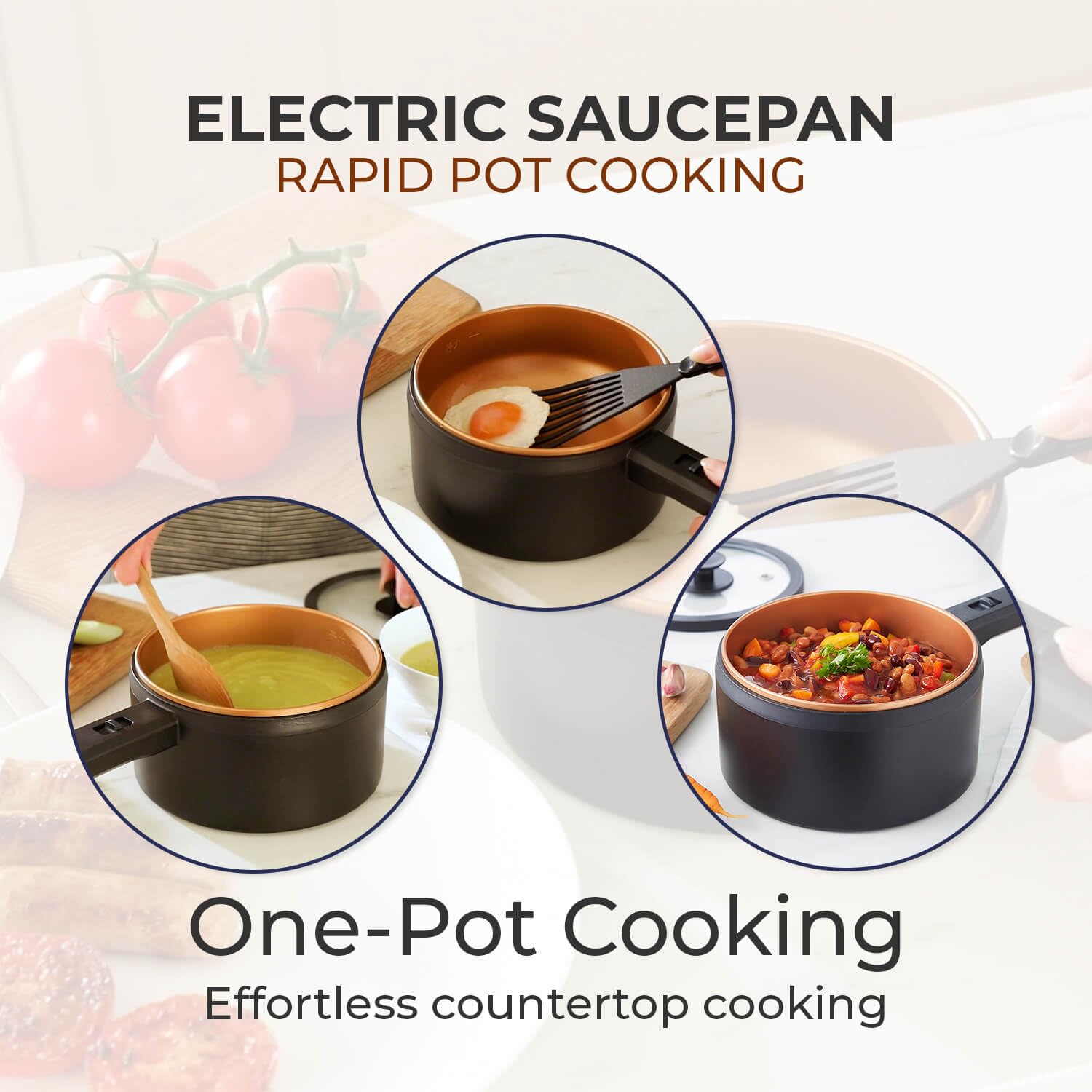 3 PAGEN® Pentola elettrica con coperchio, 2 litri, antiaderente Hot Pot multicooker, cottura senza fornello, padella elettrica, pentola elettrica con 2 regolatori di temperatura, multifunzione e