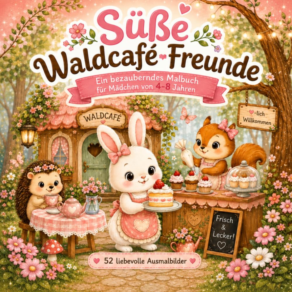 Süße Waldcafé-Freunde: 52 liebevolle Ausmalbilder mit süßen Waldtieren und zauberhaften Waldcafé-Abenteuern