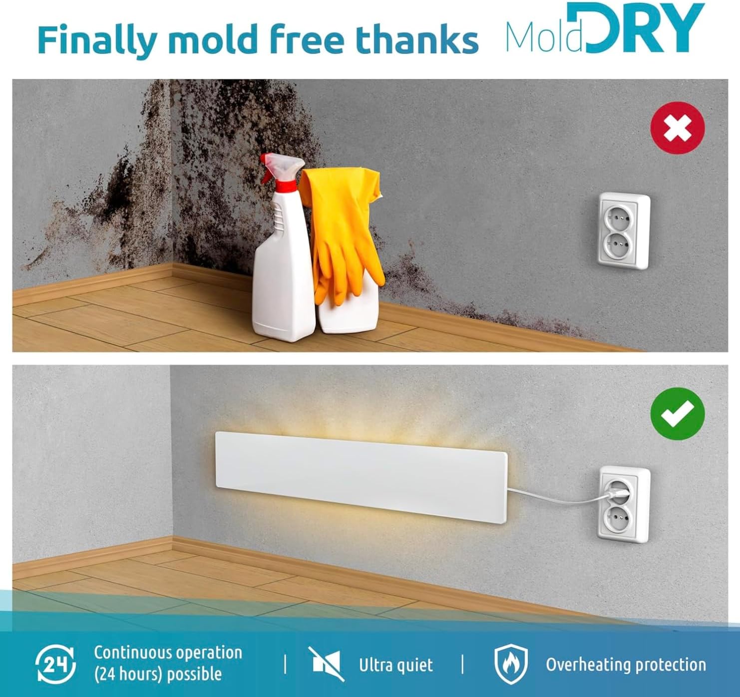 ELIAS Mold killer - Black mold remover for walls without chemicals - Wall heating for every room - Powerful anti-mold heating as an alternative to moldspray - Permanently mold-free (1, Set of 2)