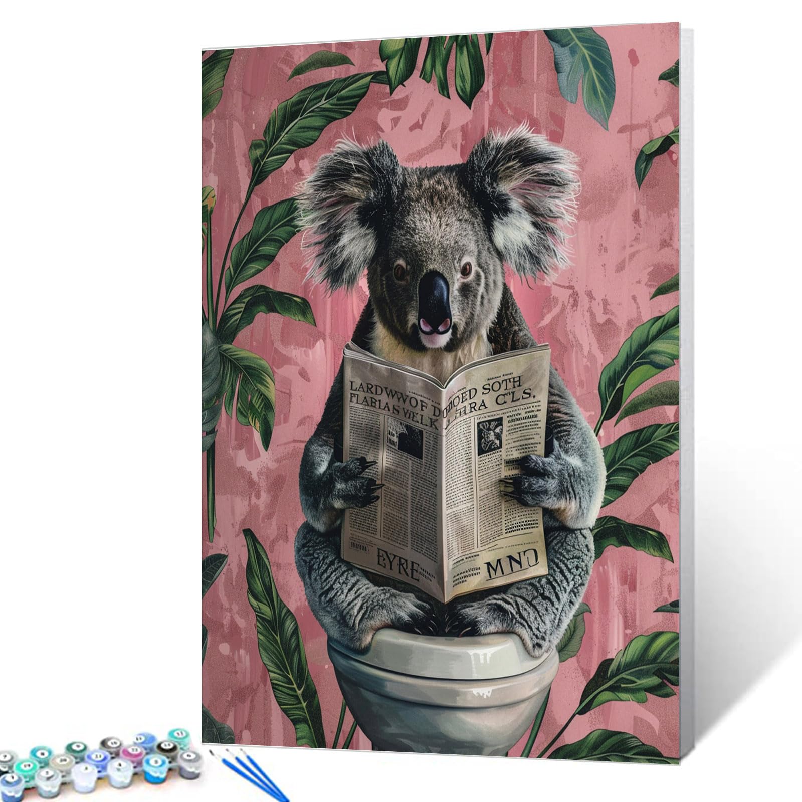 Tucocoo Koala Reading Newspapers Paint by Number for Adults, DIY Oil Painting Kits on Canvas with Brushes and Acrylic Pigment, Funny Animals on Toilet Picture for Home Decor 16x20 inch (Frameless) โ image 1