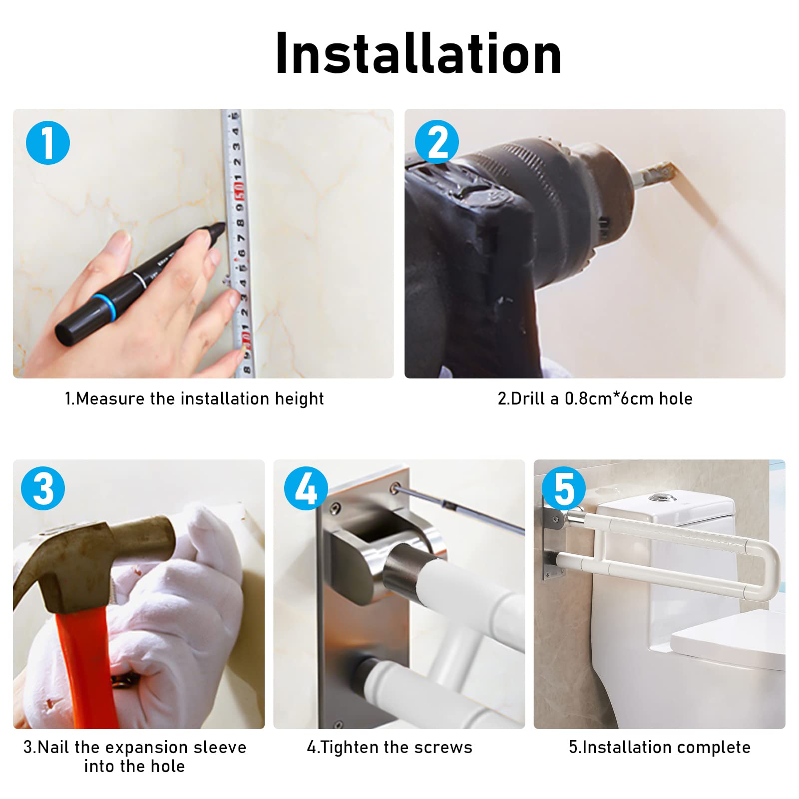 Barra Abatible Baño Minusvalido, Barra de Apoyo Para Baño Agarre Inodoro Barras Asidero, Pasamanos Barandilla Baño WC, 150KG Asas de Ducha Antideslizantes Handicap pasamanos de Baño Apoyabrazos