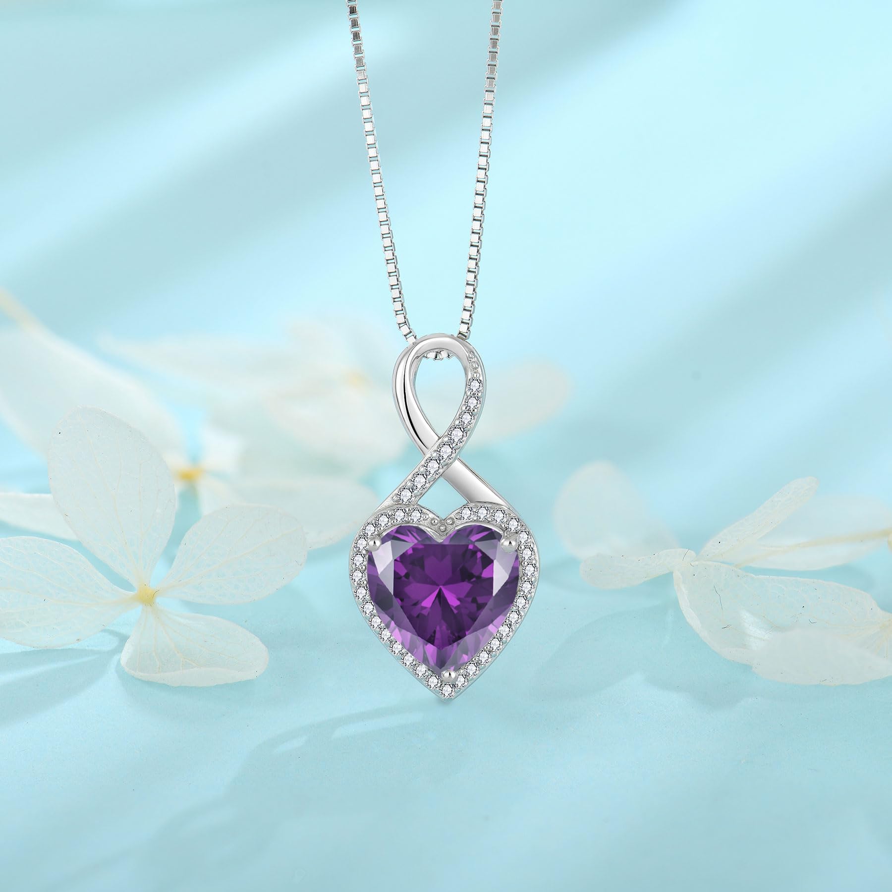 FJ Unendlichkeit Kette Damen 925 Sterling Silber Herz Geburtsstein Halskette Schmuck für Frauen Mutter Freundin Mama