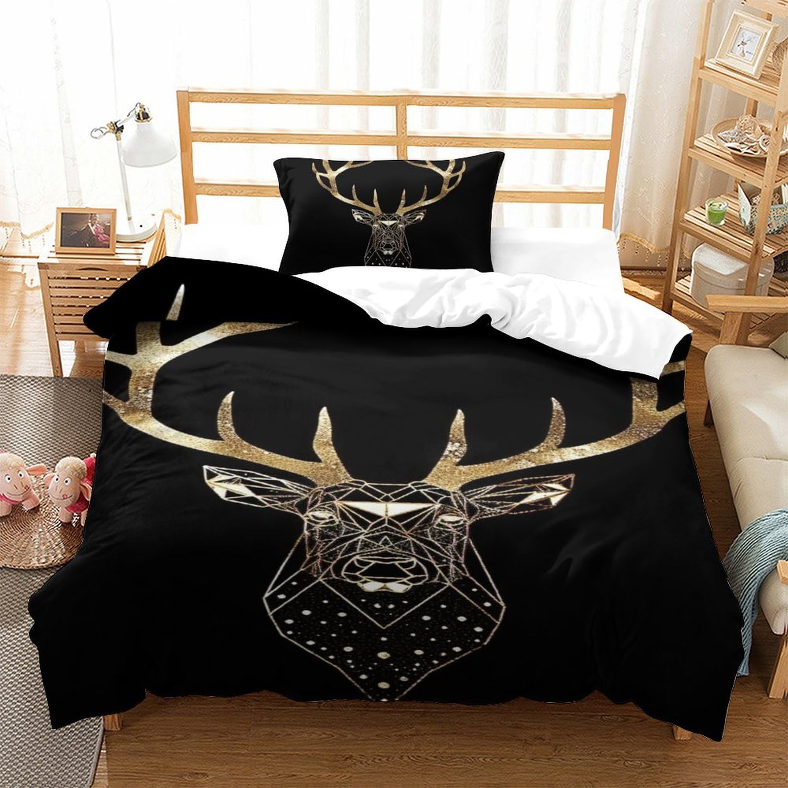 Housse de couette cerf 135x200 en microfibre premium avec taies d'oreiller