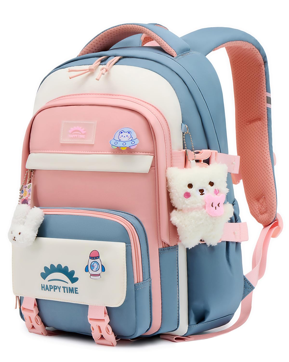 Tanou Cartable Fille Primaire, 20L Sac a Dos Fille Kawaii avec Pendentif | Sacs Scolaires Léger et Imperméable en Nylon pour Enfants de 8 à 14 ans, Bleu