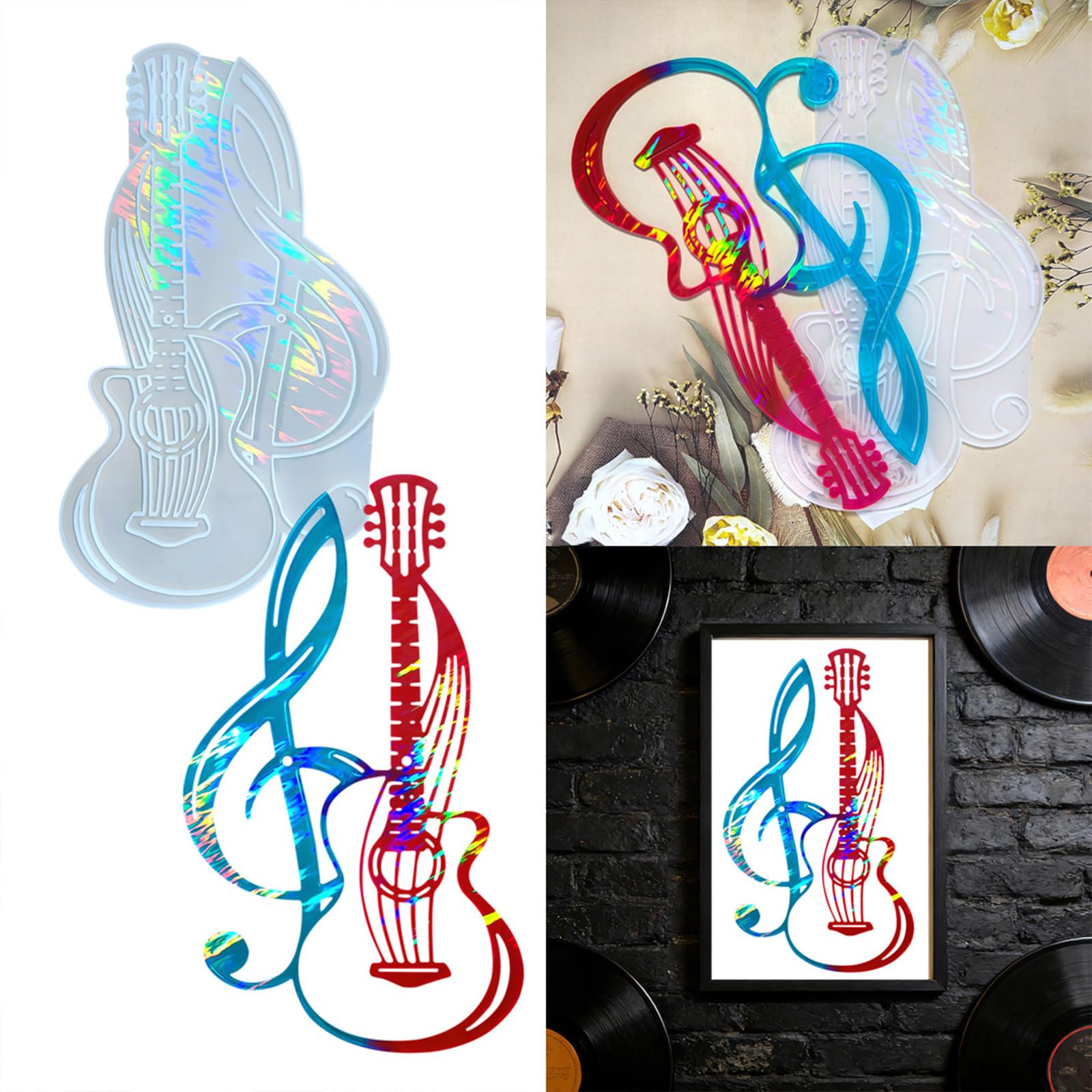 Unikalna stereoskopowa forma silikonowa gitara nuta do projektów artystycznych z żywicy motyw muzyczny żywica forma gitara nuta artykuły dekoracyjne do biżuterii