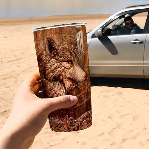 Vista 55 de winorax Vaso de lobo de regalo para mujeres y hombres, taza de lobo de 20 onzas, taza de viaje de acero inoxidable con aislamiento de café, vasos