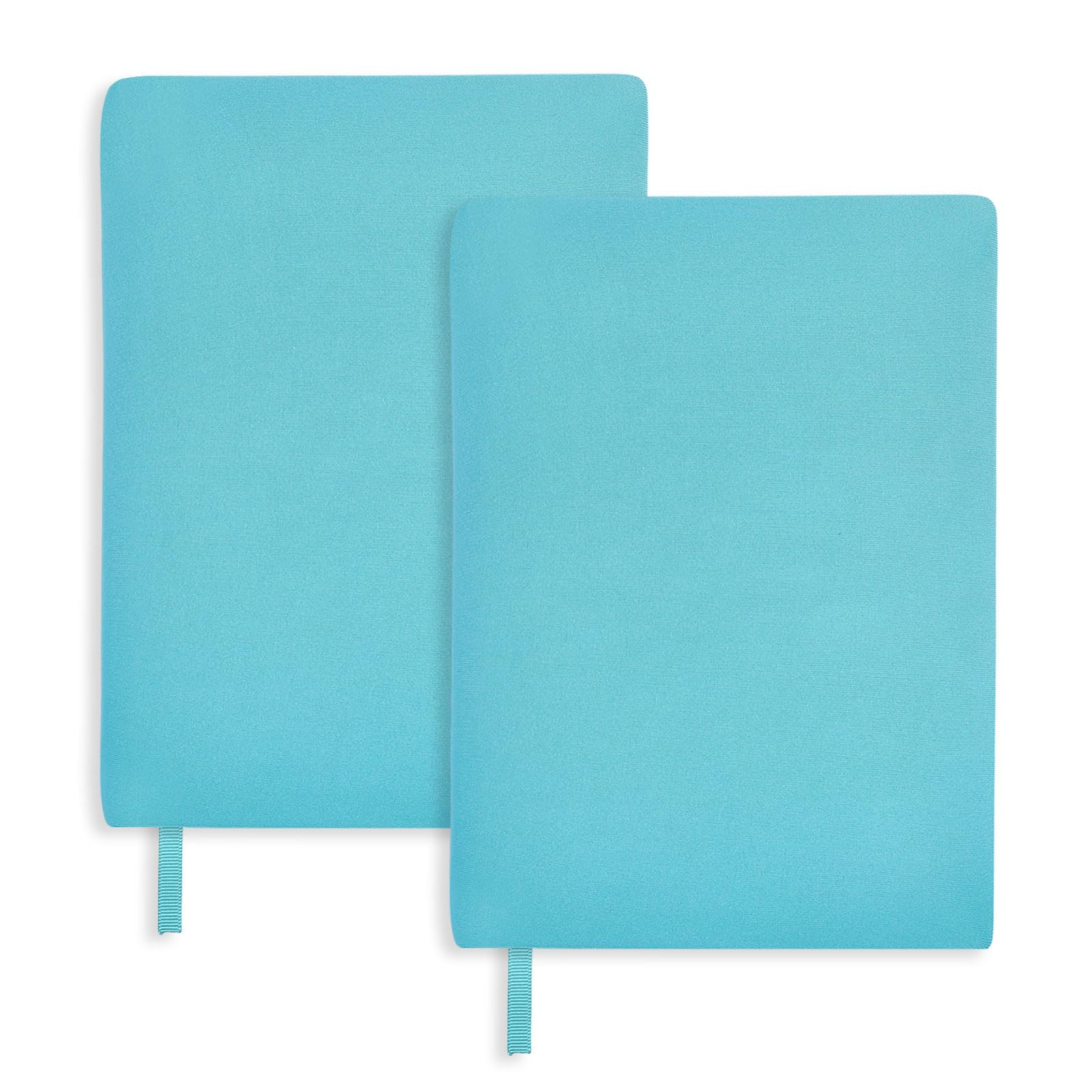 GLOBLELAND 2 Pcs Medium Turquoise Cloth Stretchable Book Covers with Ribbon 6"x9" Washable Book Protective Cover Up to 8.5"x9.5" Adjustable Sleeve Paperback Protector for Notebook Planner Hardcover