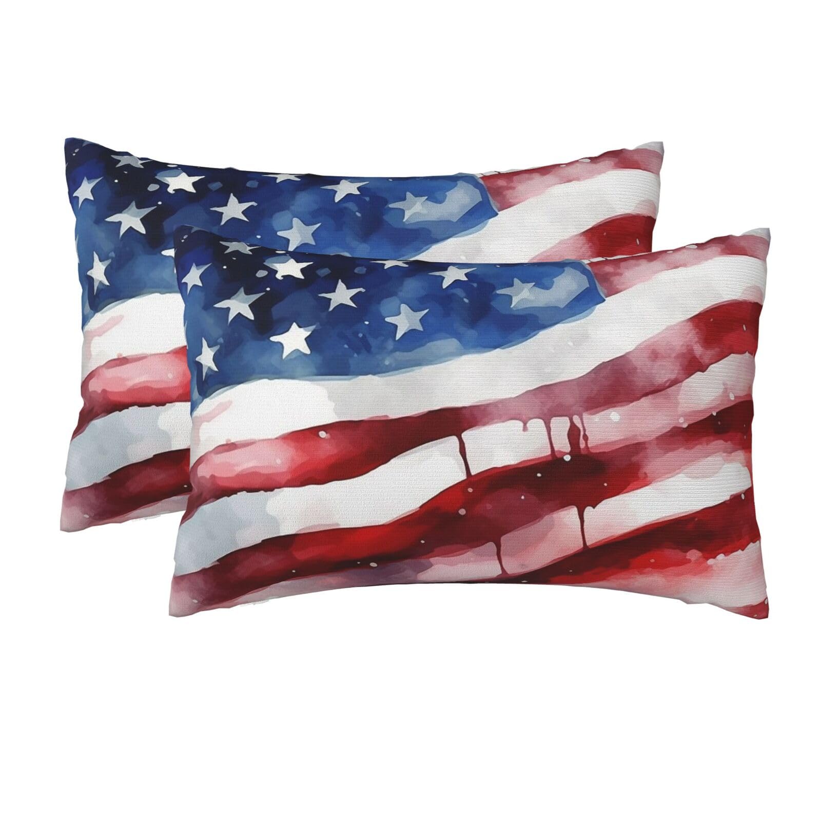2 Pack Queen Size Pillow Cases for Hair and Skin Soft Breathable Pillow Case Covers with Hidden Zipper Watercolor American Flag Pillowcase 20x30 Inches Pillow Cover for Sleeping Gift