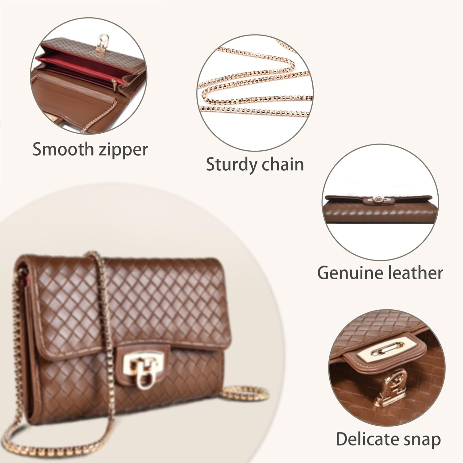 Women's Textured PU Quilted Crossbody Bag - Small Flap Cell Phone Purse with Adjustable Gold Chain Strap - Image 5