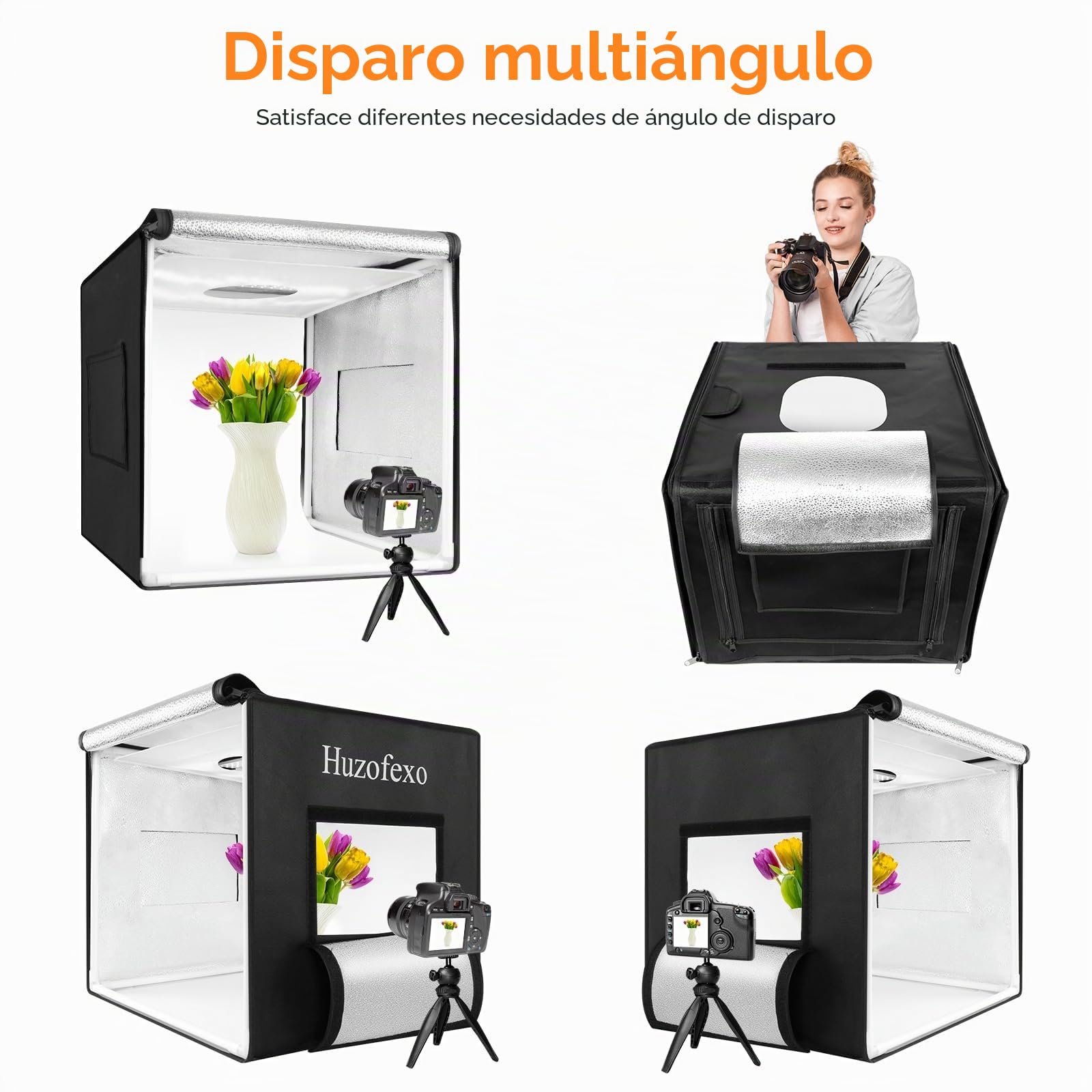 Caja de luz para estudio fotográfico, set de 80 x 80 x 80 cm, profesional, regulable, con luz LED CRI98, 6 fondos de colores, multiángulo para disparar