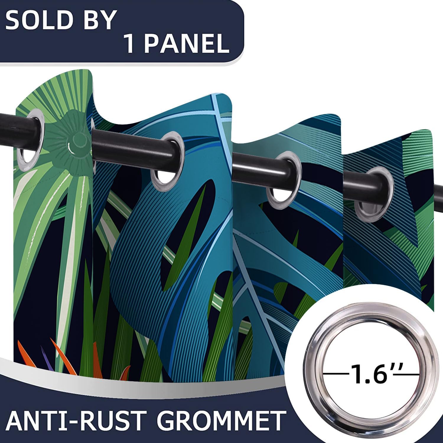 Tropical Leaf Door Curtains for Doorways, Palm Leaves Summer Nature Jungle Plant Blackout Curtain for Kids Bedroom Closet, Grommet Thermal Insulated Privacy Door Drapes for Room Divider, 34"W x 80"L