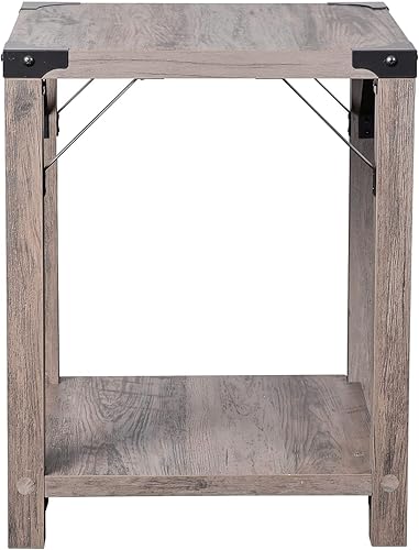 Miniatura 6 de Flash Furniture Wyatt - Mesa auxiliar moderna de 2 niveles, marco de madera de ingeniería gris lavado, soportes laterales entrecruzados de metal