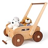 Wooden Baby Walker, Adjustable Speed Baby Push Walker, Montessori Push Toys for Babies Learning to Walk, Educational Walking Toys Gift for Toddler Boys Girls 1 2 3 Years Old
