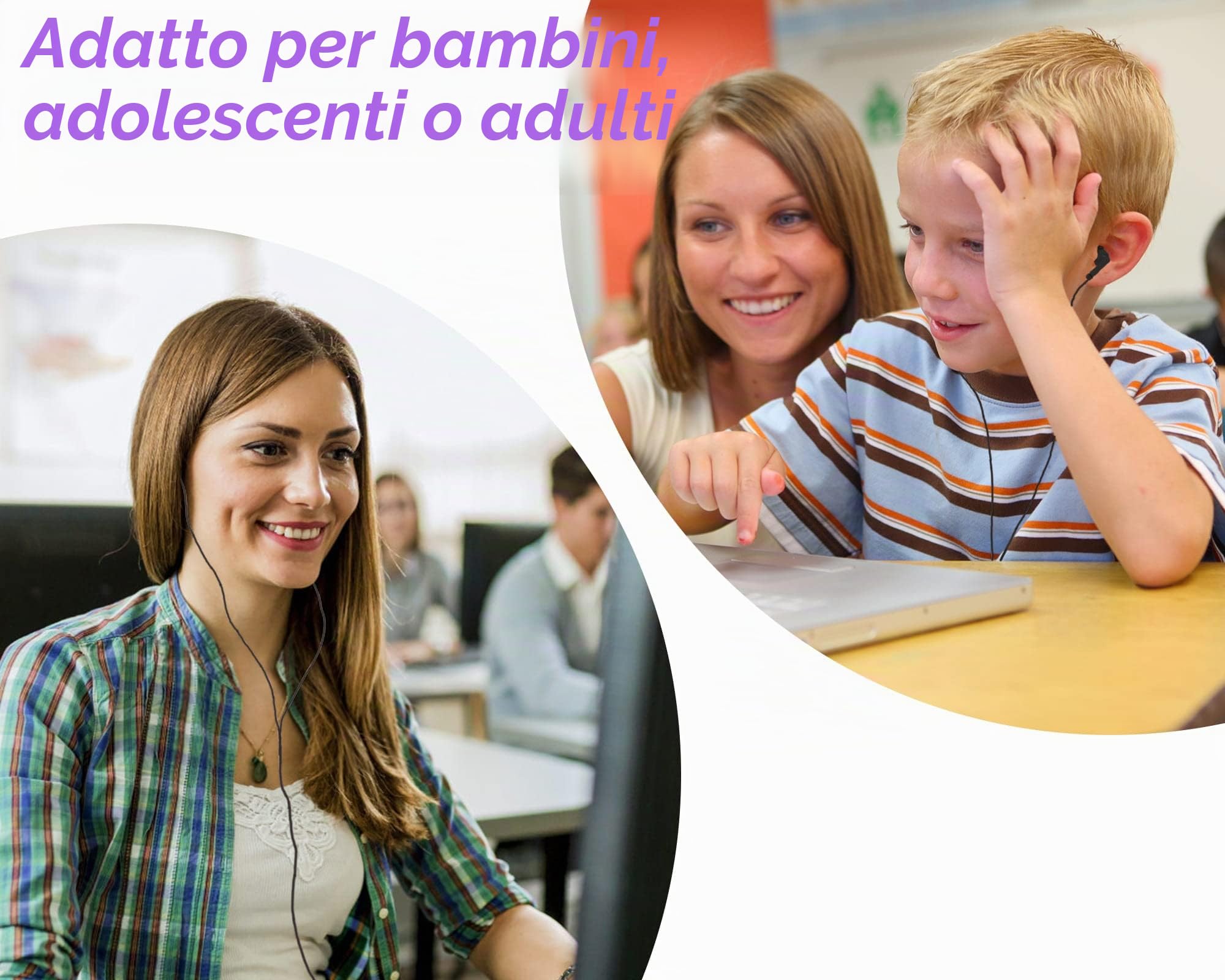 Confezione da 100 auricolari usa e getta, con cavo, colore nero, confezionati singolarmente, per scuola, viaggi o uso domestico