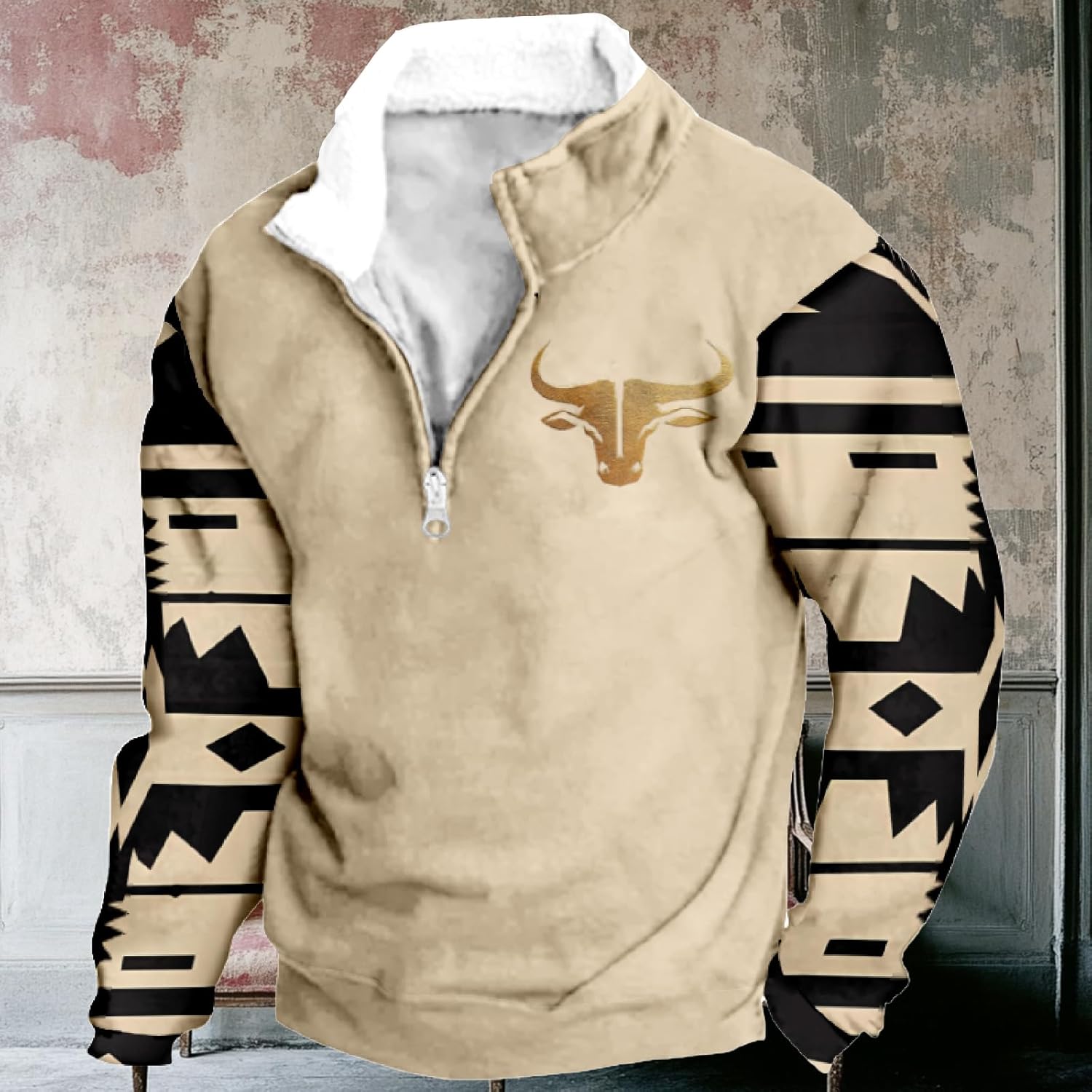 MARSVOVO Hoodies for Men Fashion Aztec Cowboy Fleece Sweatshirt 1/4 Button Long Sleeve Henry Shirt Fall Winter Pullover - Image 2