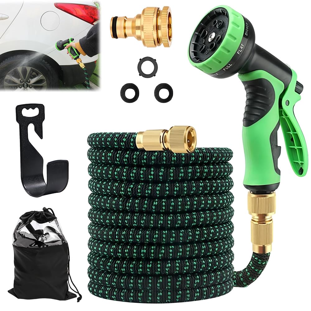 100FT Expandable Garden Hose, Flexible Expanding Magic Hose, Flexible Water Hose with 3/4", 1/2" Fittings, 10 Pattern Spray Nozzle, Expanding Magic Hose for Gardening, Washing & Cleaning