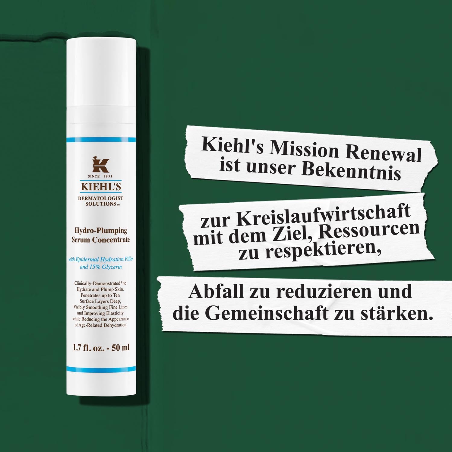 KIEHL'S Hydro-Plumping Re-Texturizing Serum Concentrate, feuchtigkeitsspendendes Anti-Aging-Gesichtsserum mit Aufpolsterungseffekt, Pflege-Konzentrat für einen strahlenden Teint