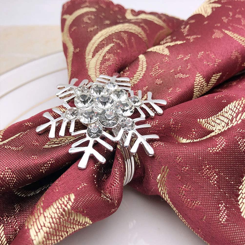 Upkoch 8 Pcs Silver Snowflake Napkin Rings Set, Christmas Napkin Metal Alloy Serviette Holder with Rhinestone Bling - Image 3