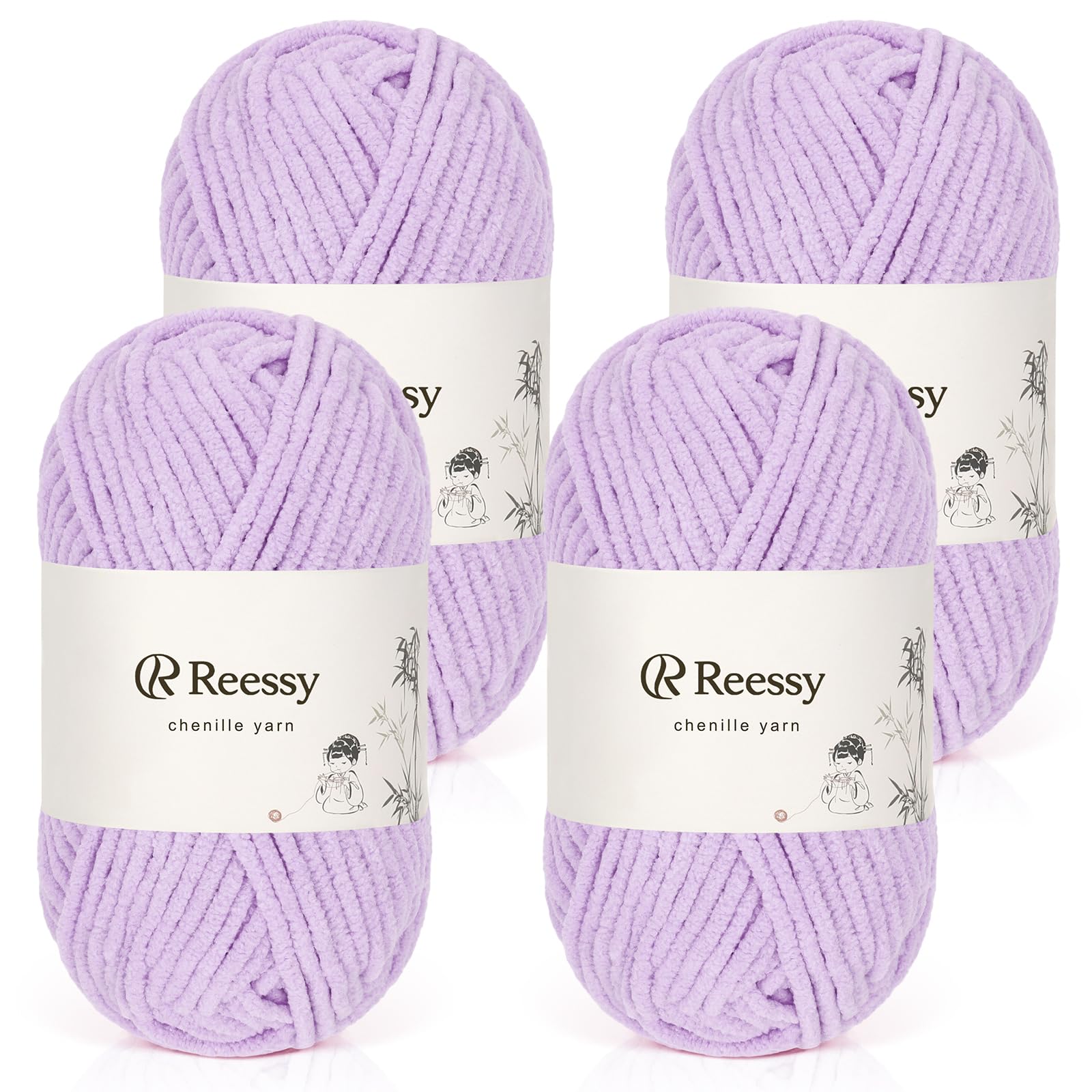 Reessy Chenille Yarn, Soft Chunky Yarn for Crochet 4 ×50g Thick Wool Fluffy Wool Perfect for Crochet Baby Blankets Jumpers