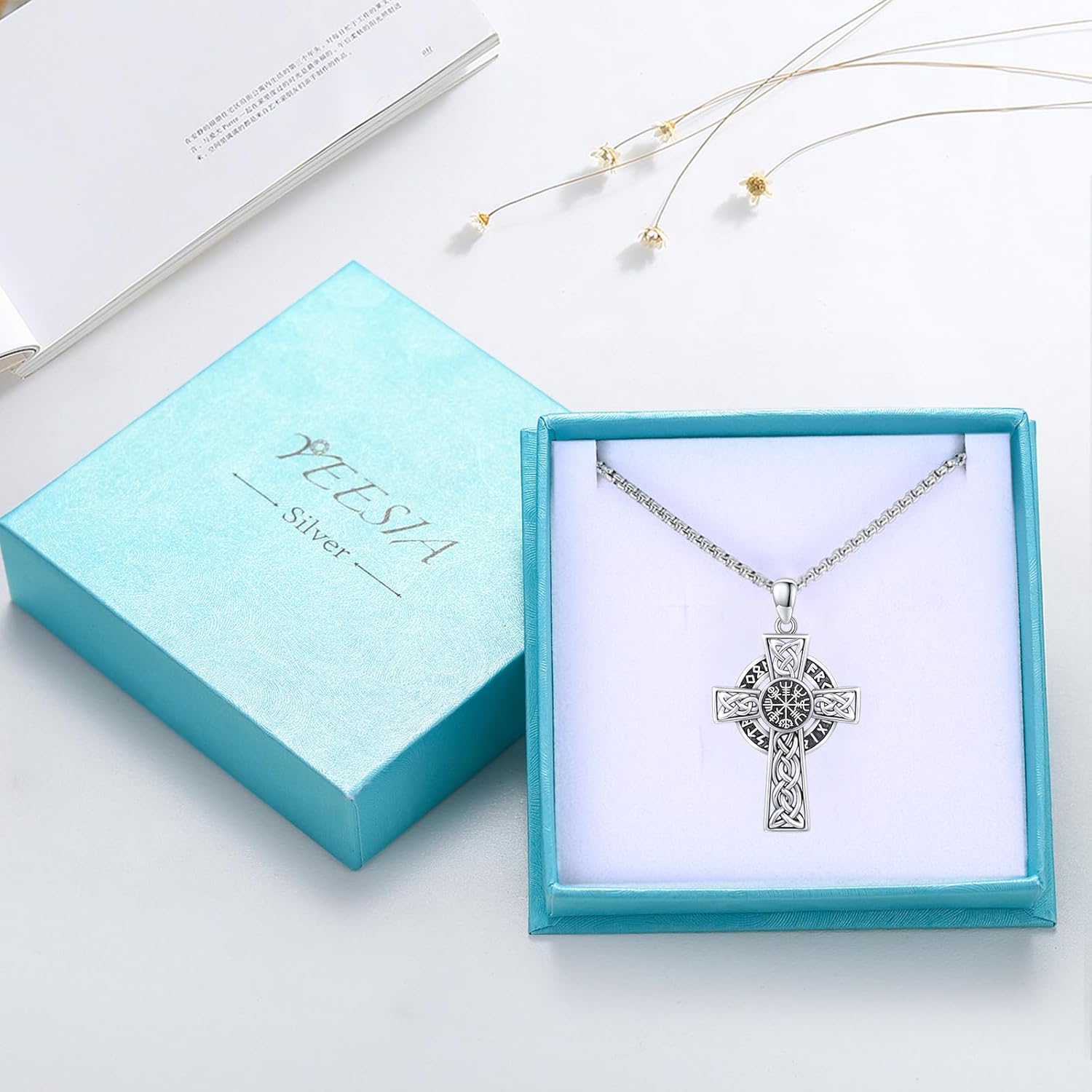 Cross Necklace for Women Men 925 Sterling Silver Black Jesus Crucifix Pendant Necklace Cross Jewelry Gift for Women Men