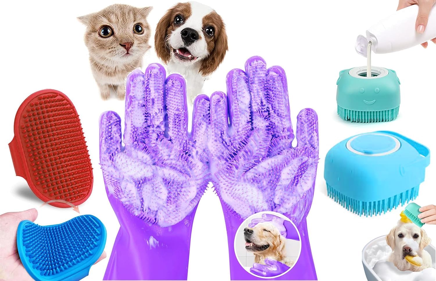 3 Pack of Silicone Pet Grooming Brush, Massager & Pair of Gloves For Pet Shampoo Brush Soothing Rubber Bath For Pet Puppy Dogs Cat Rabbit Horse Long/Short/Curly Hair Suitable for Both Wet and Dry Fur (B0CPVT15N6) Amazon Price History, Amazon Price Tracker