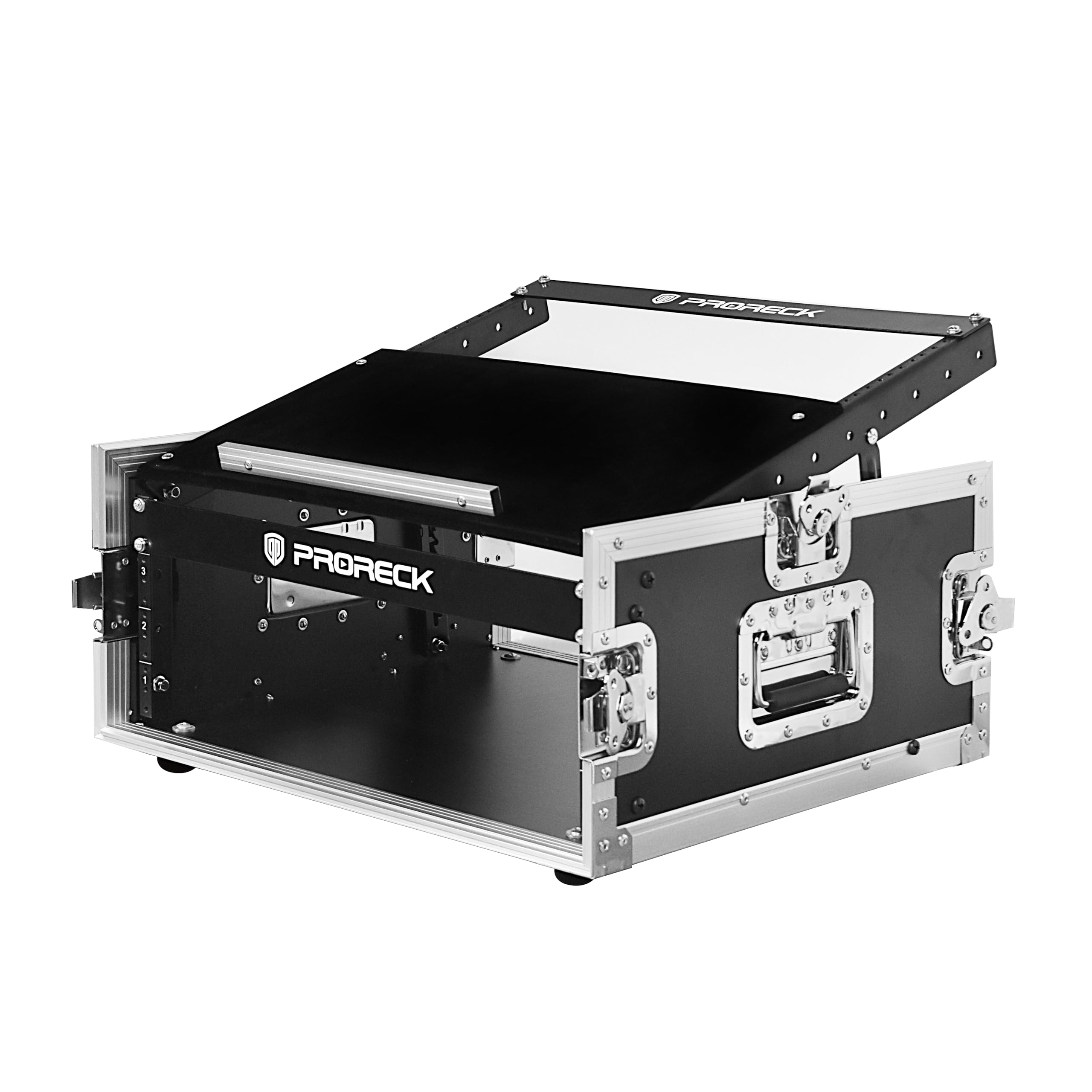 PRORECK 4U Rack/Road Case With Slant Mixer Top, 20'' Rackable Depth, Plywood, 4U Installation Size, Pro Stage Performance