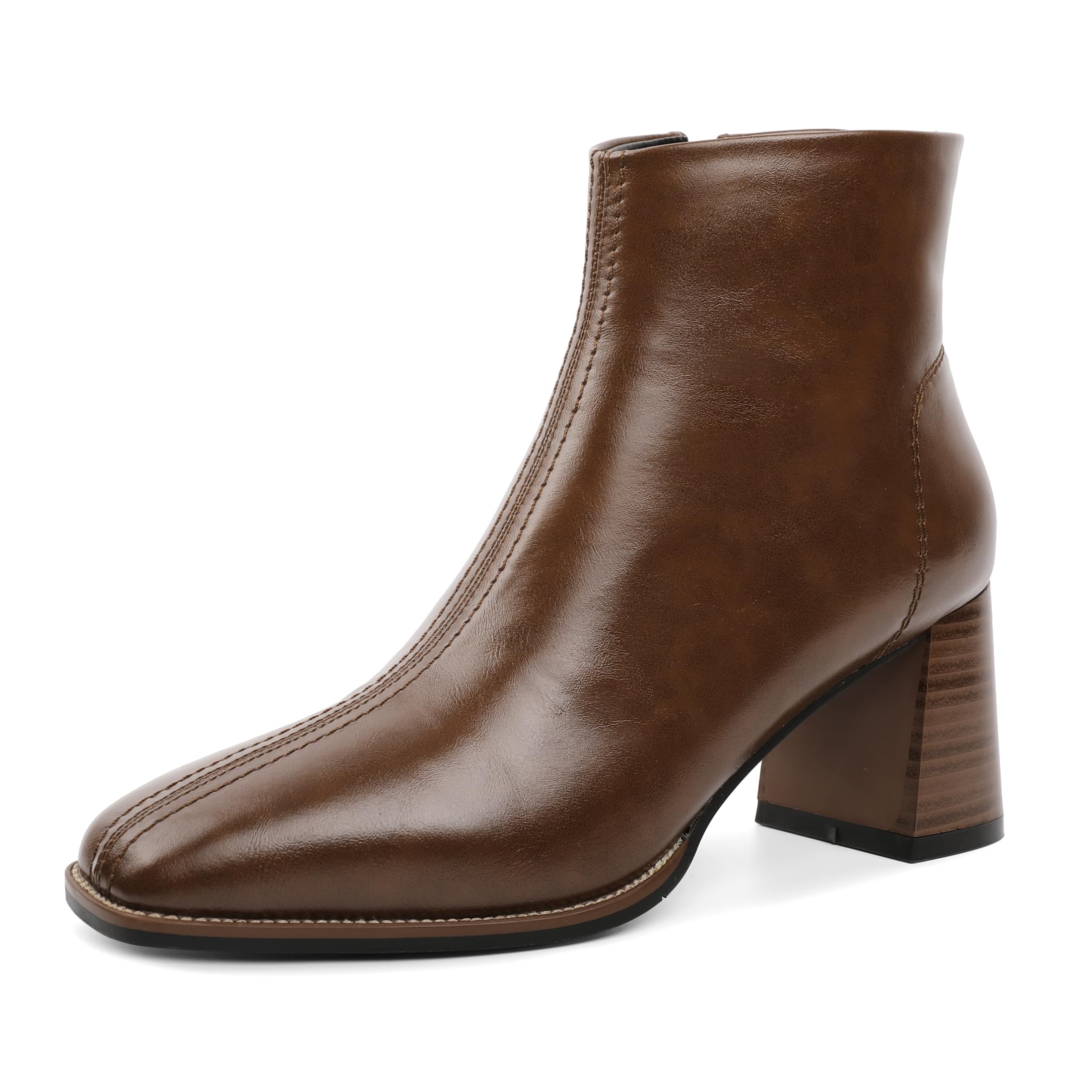 Ankle Boots for Women Block Stacked Heel Chunky Square Toe Side Zipper 2 5 Inches Comfortable Short Booties