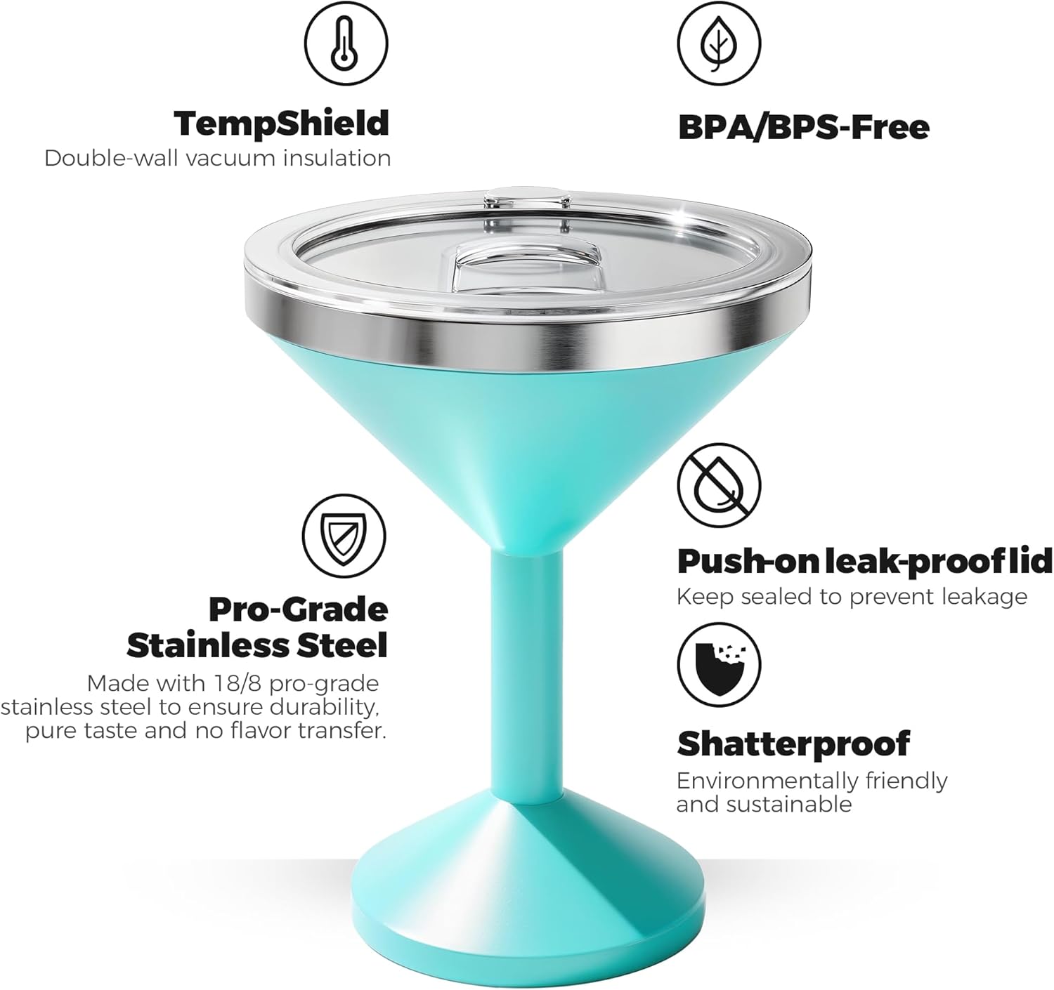 13oz Stainless Steel Martini Glass - Insulated Margarita Tumbler with Lid,Double-layer insulation function for outdoor, picnic, poolside, beach and yard parties - Image 7