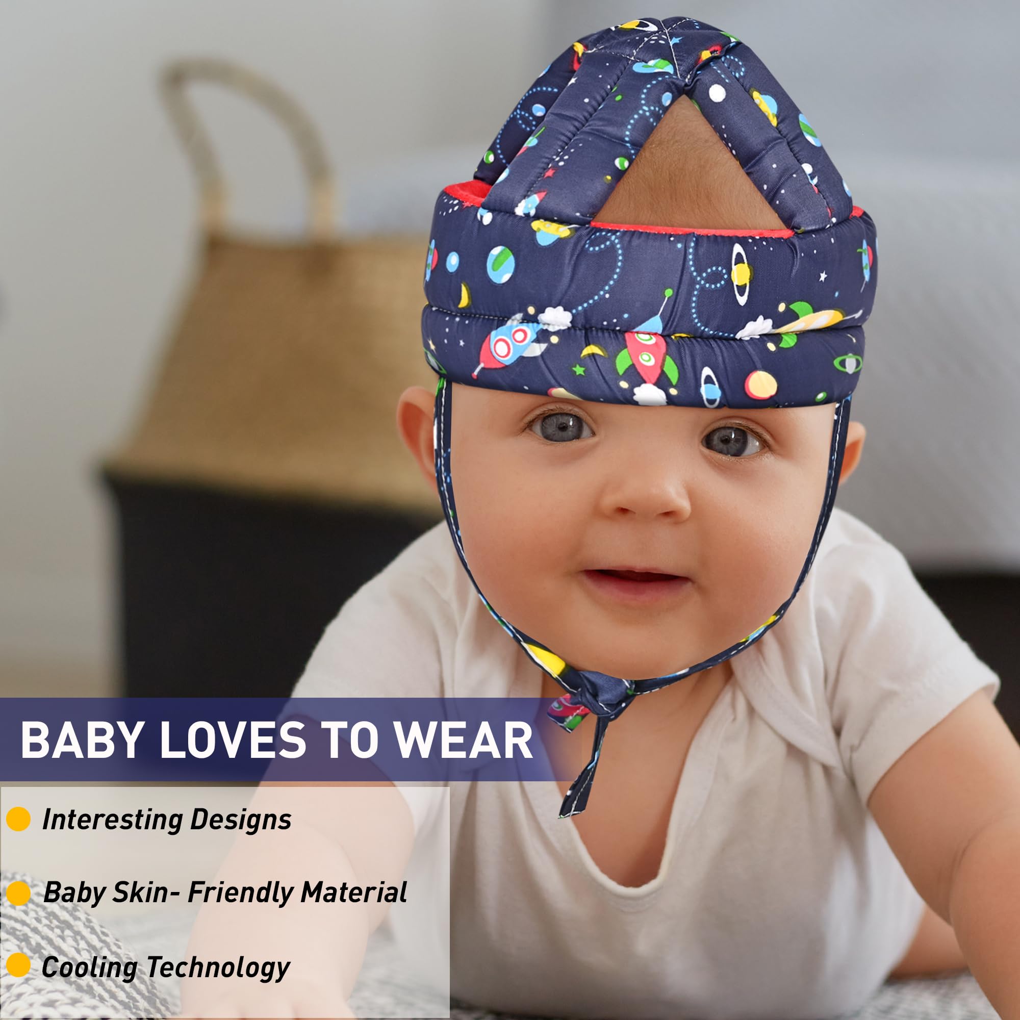 HUG PUPPY Baby Safety Helmet Infant Toddler Helmet,Baby Head Protector for Safety 6 to 18 Months Adjustable Protective Cap Child Safety Head Guard (Dark-Blue-Rocket-KIS-Helmet) - Image 2 thumbnail
