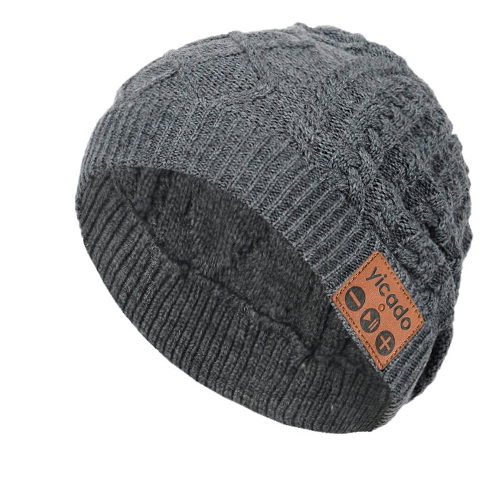 SansyGoods Bluetooth Beanie Hat Earbud Wireless Headphone Headset Earphone Speakerphone Wireless Hands-Free Hat Sport Knit Cap Built-in Mic Warm Soft Winter Knitted Short Cap Mic Outdoor BB019_Grey