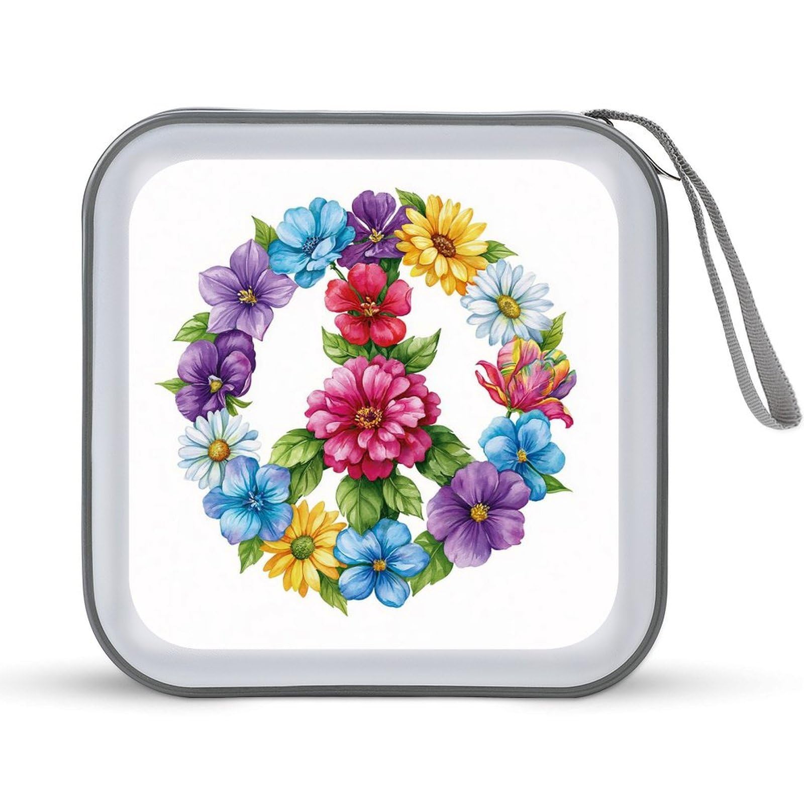 Jubonexis Colorful Flowers The Peace Symbol CD Case DVD Storage Case Portable for Car Home Travel
