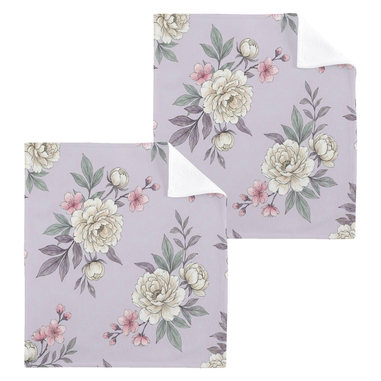 BOESI Peony Cherry Pattern 12x12in Cotton Washcloth,Face Towel