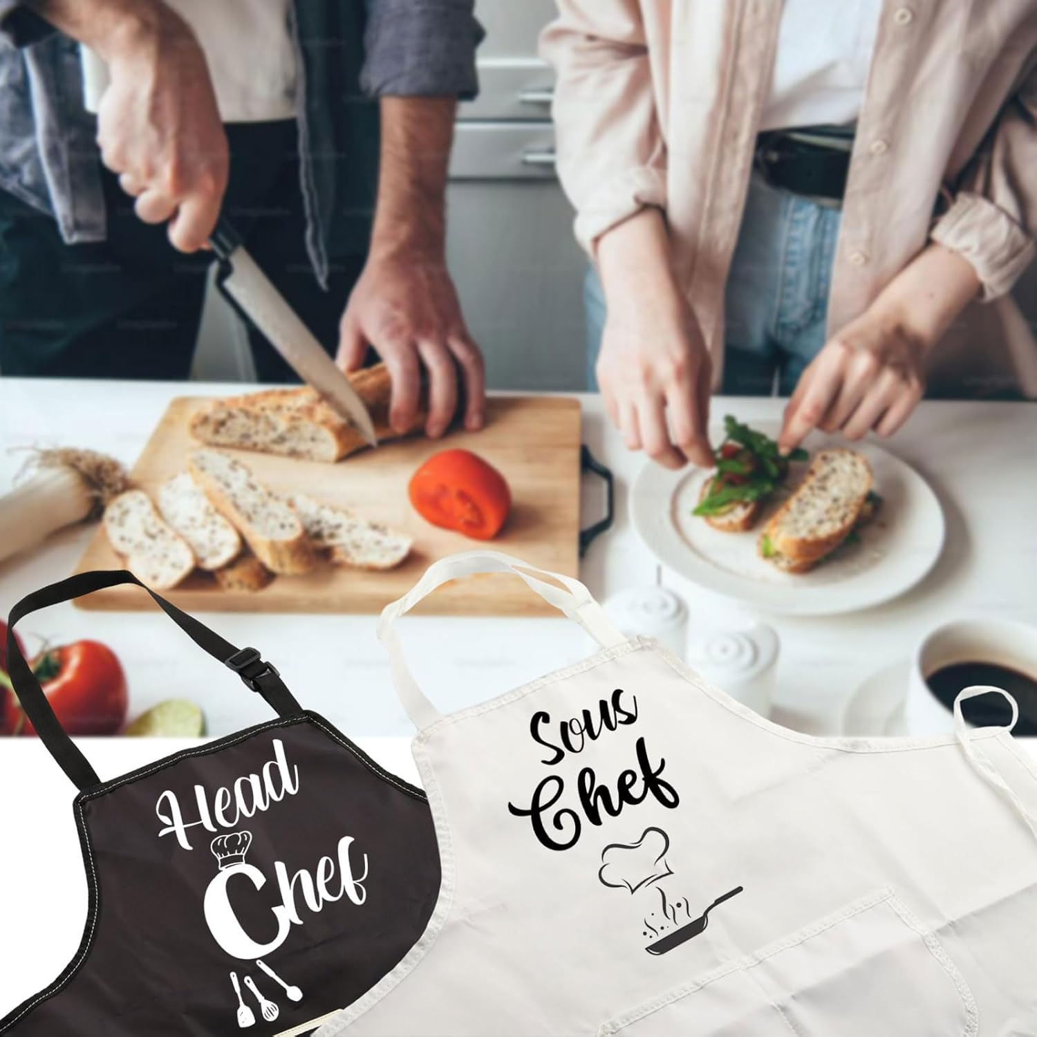 MBMSO Head Chef and Sous Chef Aprons Matching Family Aprons with Pockets Mum Dad Son Daughter Kitchen Apron Housewarming Gift - Image 6