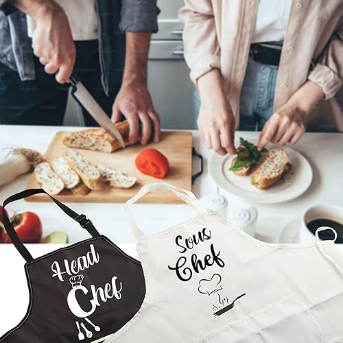 Miniatura 6 de MBMSO Delantales de chef y sous chef, delantales familiares a juego con bolsillos, para mamá, papá, hijo, hija, delantal de cocina, regalo de