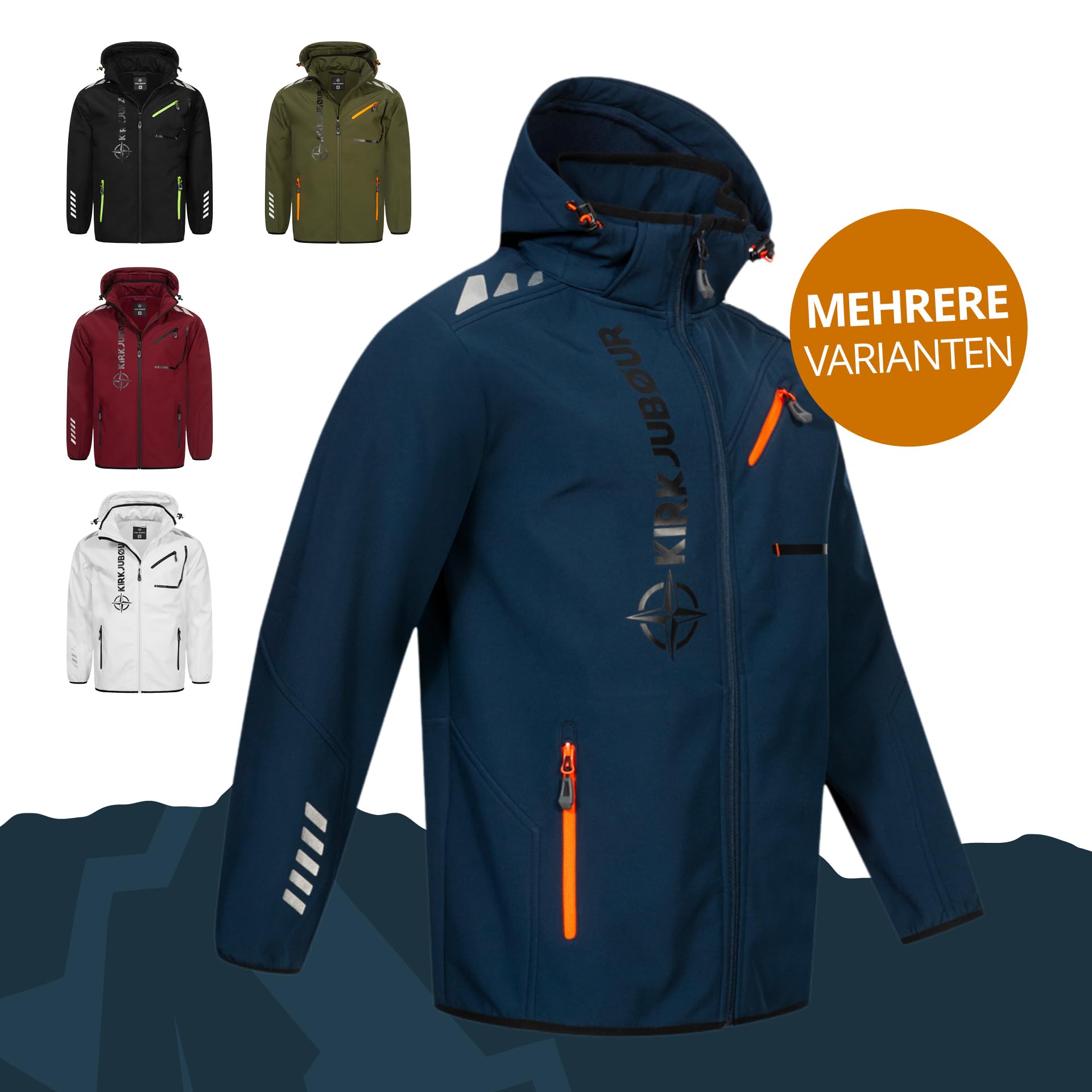 Kirkjubøur® Herren SOFTSHELLjacke 10.000 mm Wassersäule mit Kapuze und Fleecefutter, atmungsaktiv und wasserabweisend