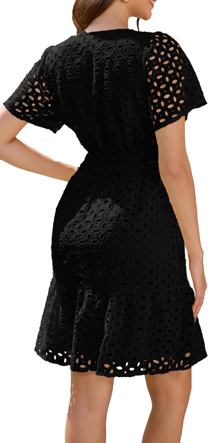 INR Dress for Women Elastic Waist Hollow Out Embroidered A Line Casual Fashion Skirt Beach and Prom Cocktail Party Dresses - Image 6