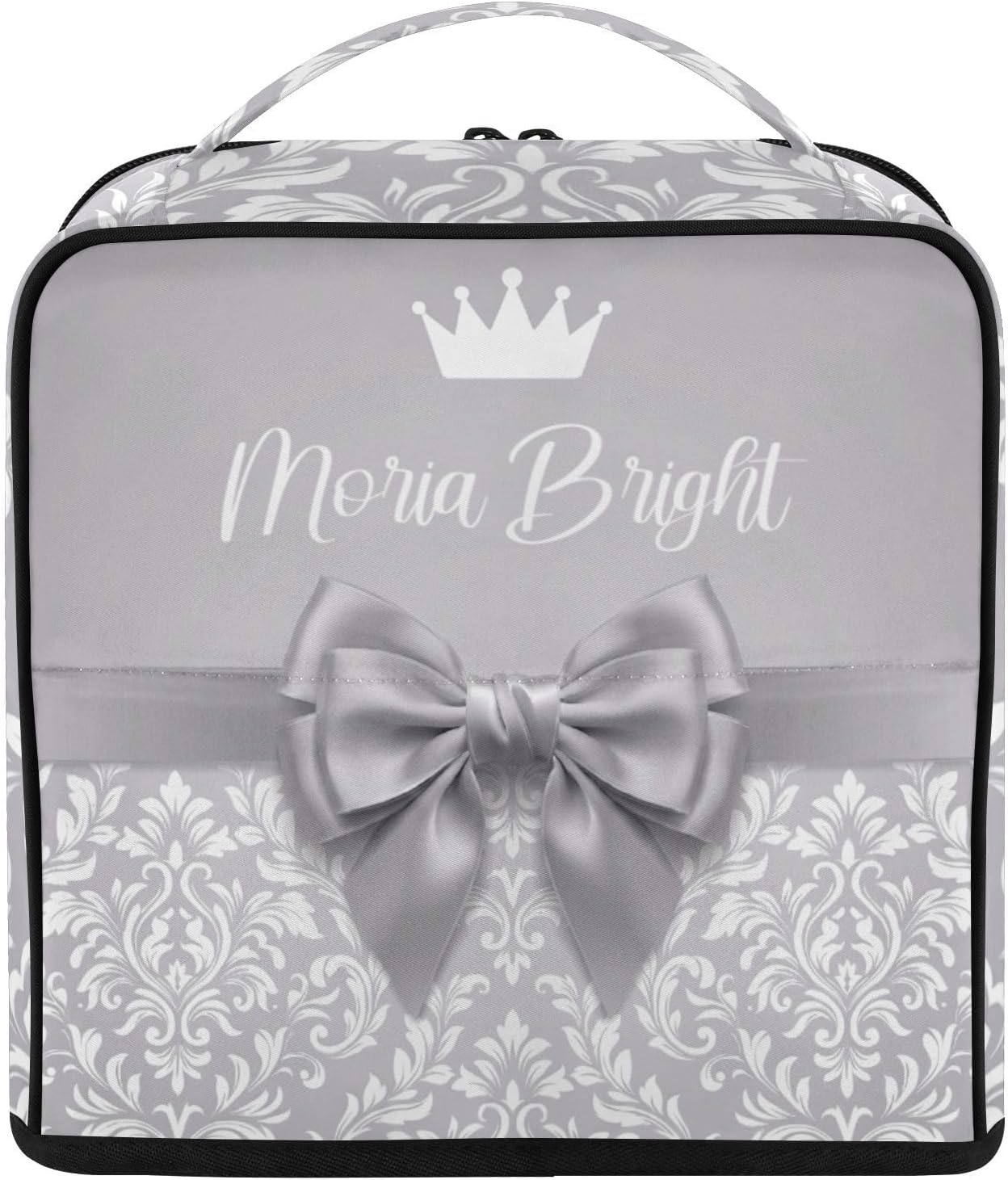 Customized Tribal Damask Bow Crown Grey Makeup Bag Standing Storage Case