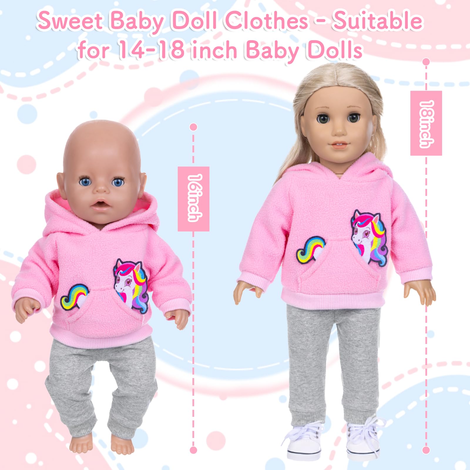 Vestiti per bambole da 30-45 cm, vestiti per bambole carini, 1 felpa con cappuccio con