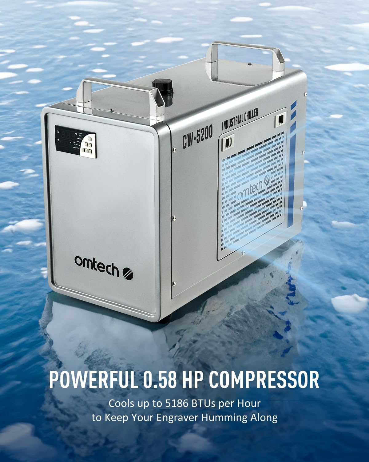  CW-5200 6L Industrial Water Chiller | For up to 150W CO2 lasers | 5186 BTU/h cooling capacity | 0.9 HP compressor | ±0.3°C temperature control thumbnail