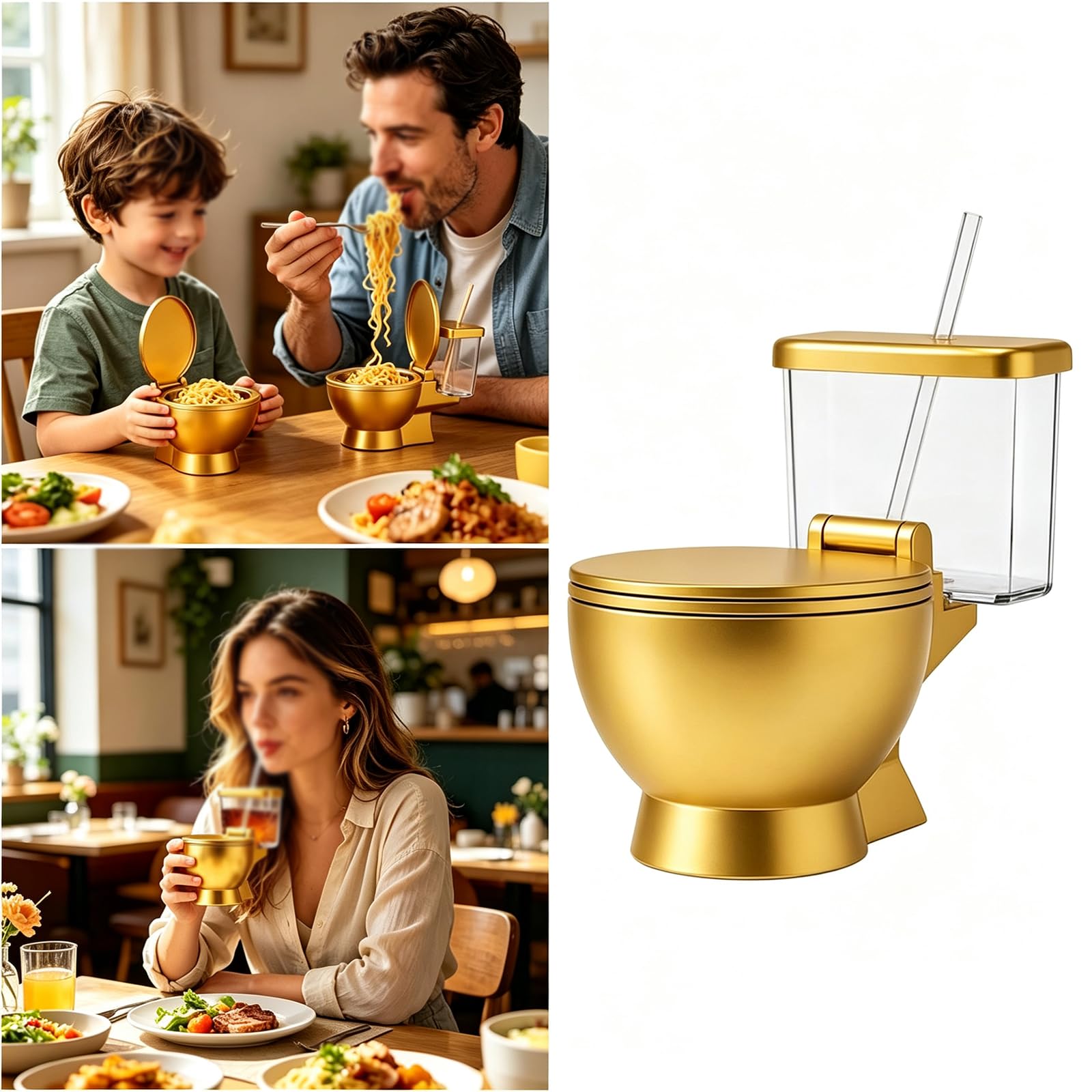 Set Ciotola Per Ramen E Bevanda Forma Di Wc,Originale Tazza Zuppa Noodles | Con Cannuccia Integrata,Robusta,Una Simpatica Soluzione 2-In-1 Un Regalo Unico Tutti Gli Amanti Del Cibo,Ideale Zuppe