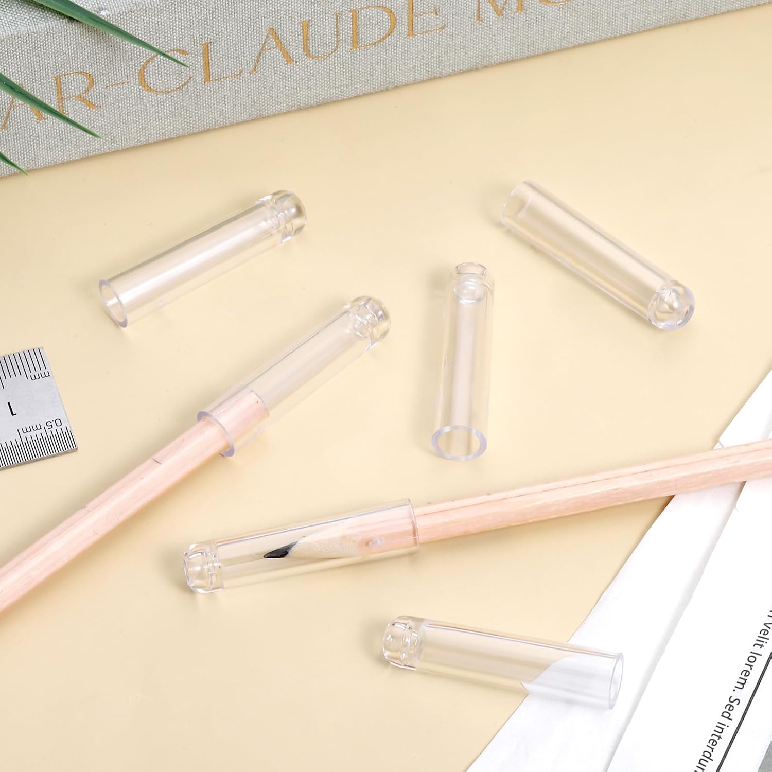 24 Pcs Transparent Plastic Pencil Caps, Pen Tip Protector Cover Clear Pencil Toppers Caps Wooden Pencils Extender Holders for Office Supplies image 4