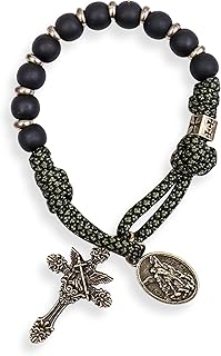 NEW Antique Bronze One Decade Rosary Black Matte Beads Green Paracord Rosary Bracelet Handmade Catholic Travel Friendly Prayer