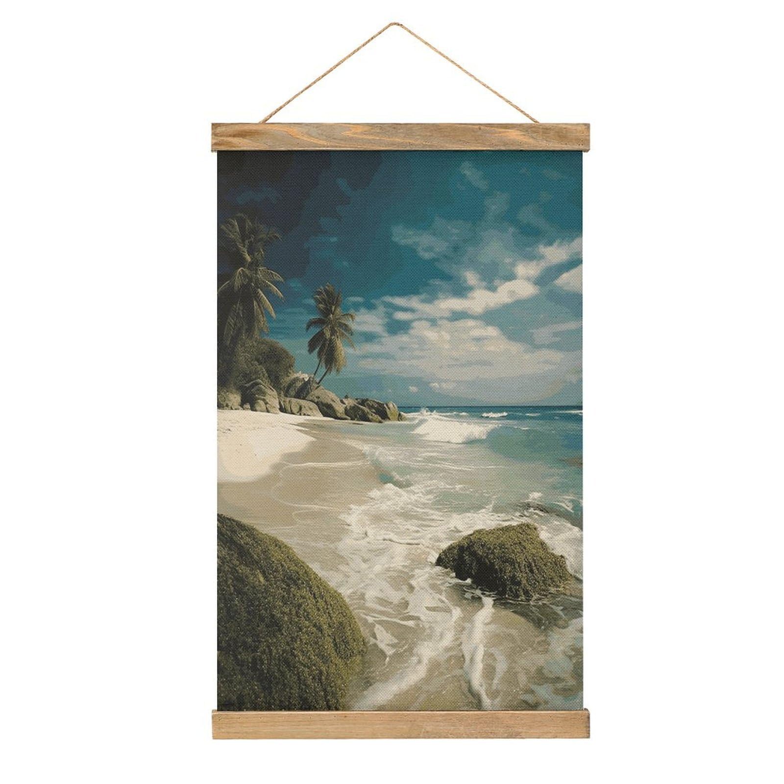 FekiLoot Beach Ocean Wall Art Poster Hanger Frame Linen Wall Art Decor Vintage Hanging Poster Hanging Wall Decor Rustic Retro Wall Art Print for Living Room Decor 20.4 X 13.1Inches