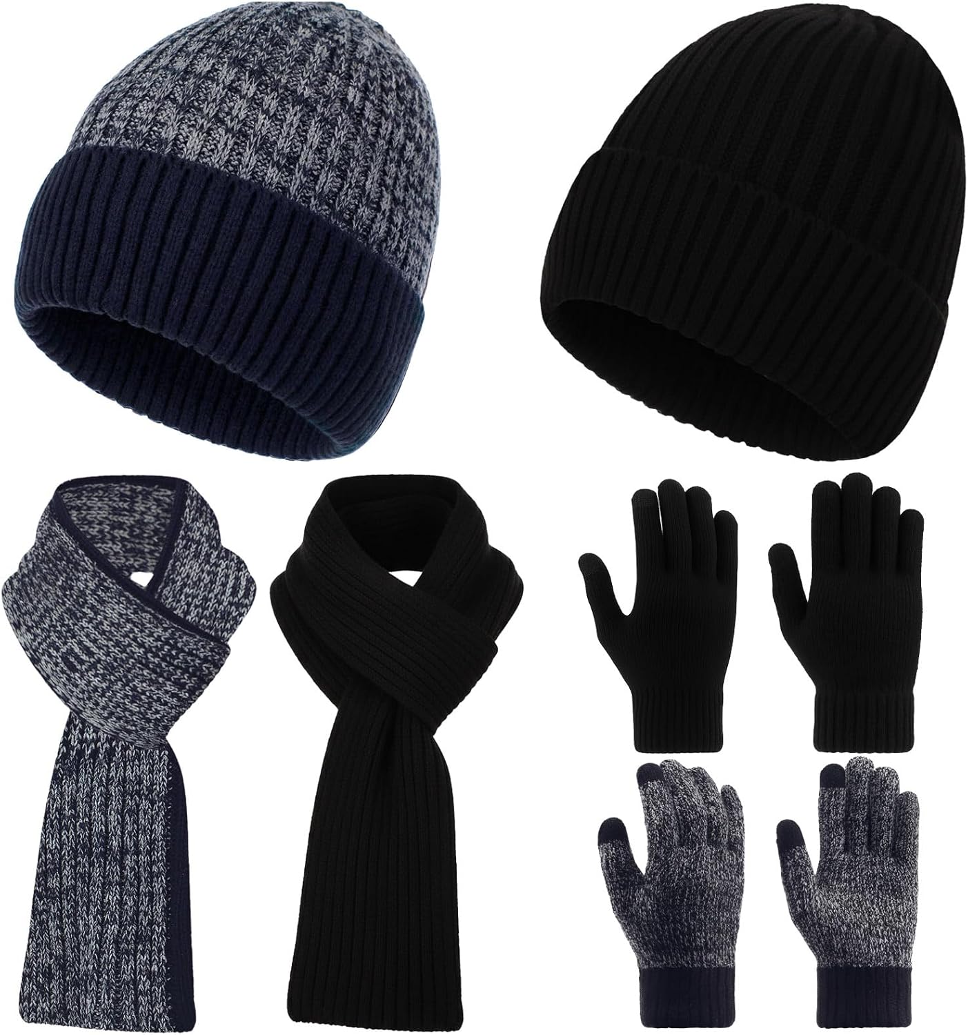 6 Pcs Winter Beanie Hat Scarf Glove Set Men Women Valentines Day Gift Knit Lined Hat Long Scarf Touchscreen Glove