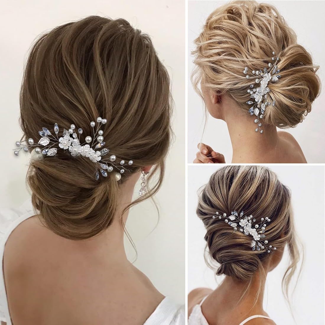 JEYORZY 1 Pezzi Pettinino argentato per capelli da sposa,Pettine per Capelli da Sposa Fermaglio,per Donne e Ragazze,con Fiori di Perle Cristallo Accessori,Capelli Sposa Pettine,Accessori Capelli Sposa