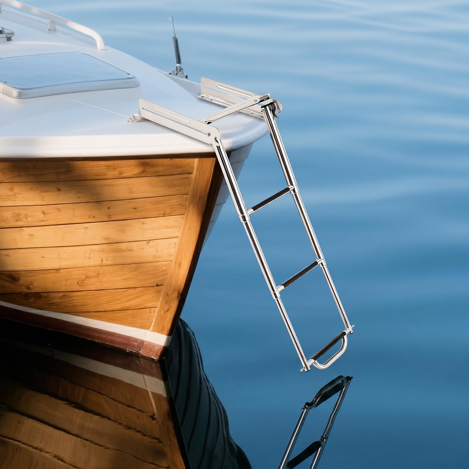 Premium Bootsbadeleiter Edelstahl 304 – Faltbare Bootsleiter mit Extremer 300 kg Tragkraft & Glatten Sicherheitskanten, Klappbare Einstiegsleiter & Heckleiter für Yachten, Motorboote & Schnellboote, S