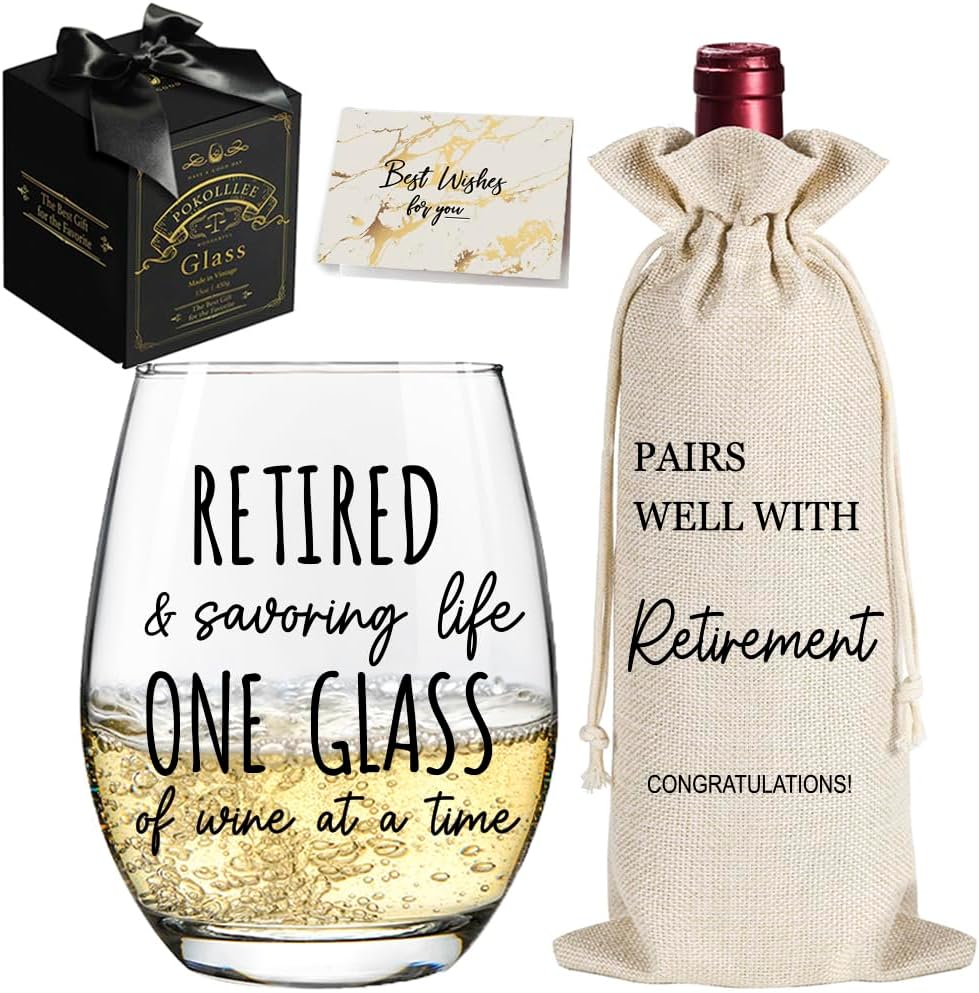 Funny Retirement Gifts for Women - Retired Wine Glass Humor Happy Retire Gift, Colleague Leaving Work Going Away Retirement Gifts, Retiring Gift for Coworker Boss Friends Mom Grandma