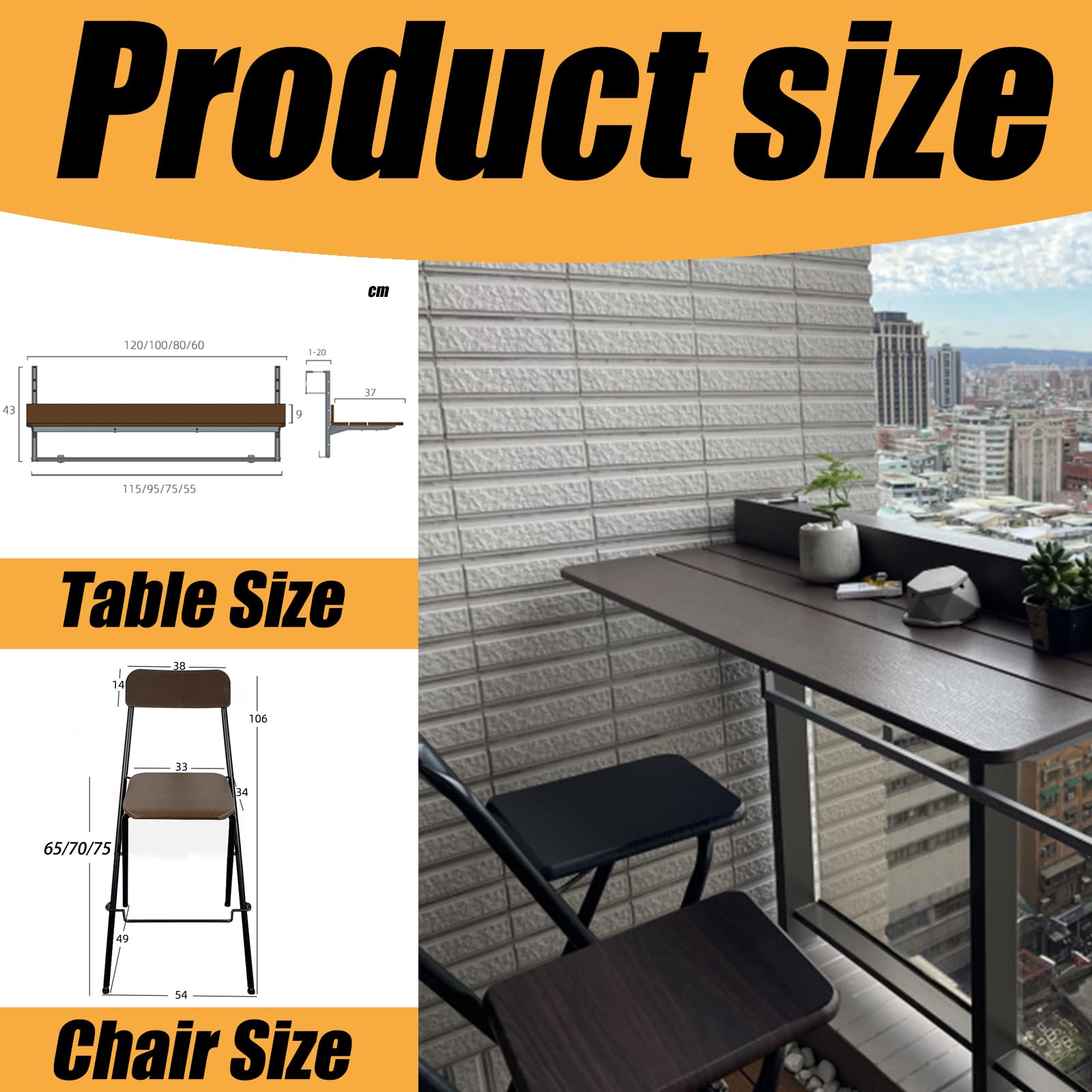 Mesa plegable de barandilla de pared, escritorio colgante para balcón, jardín, plástico con aspecto de madera, aluminio, comedor, barra de comedor, soporte para macetas